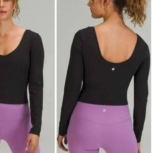 Lululemon Align Top Black Long Sleeve Soft V-Neck V-Back Crop Dance Ballet 10